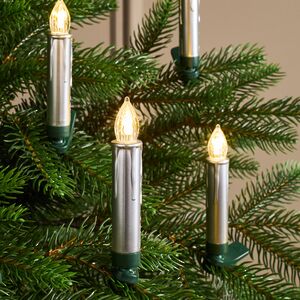 Свечи на елку Acogedora Noche 11 см серебряные, 10 шт, теплые белые LED лампы, на клипсе, пульт управления, таймер, на батарейках, IP20 Winter Deco фото 4