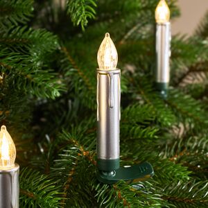 Свечи на елку Acogedora Noche 11 см серебряные, 10 шт, теплые белые LED лампы, на клипсе, пульт управления, таймер, на батарейках, IP20 Winter Deco фото 3