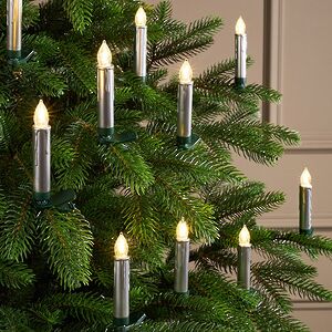 Свечи на елку Acogedora Noche 11 см серебряные, 10 шт, теплые белые LED лампы, на клипсе, пульт управления, таймер, на батарейках, IP20 Winter Deco фото 2