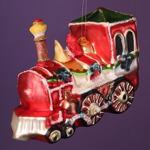 Стеклянная елочная игрушка Новогодний Паровозик 12 см, подвеска Winter Deco фото 2