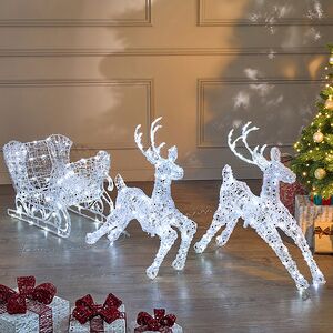 Светодиодная фигура Олени - Помощники Санты 49-90 см, 300 холодных белых LED ламп, акрил, IP44