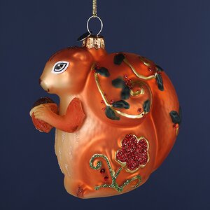 Стеклянная елочная игрушка Белочка с Орешком 9 см, подвеска