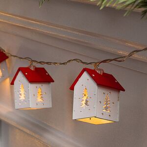 Светодиодная гирлянда на батарейках Домики - Елочки 1.8 м, 10 теплых LED ламп Winter Deco фото 2
