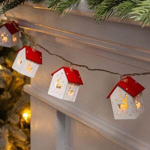 Светодиодная гирлянда на батарейках Домики - Олени 1.8 м, 10 теплых LED ламп