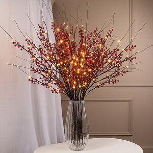 Набор светодиодных веточек Whitney с ягодками 100 см, 16 теплых белых LED ламп, IP44, 3 шт Winter Deco фото 1