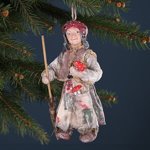 Ватная елочная игрушка Баба Яга - Сказочная Колдунья 13 см, подвеска