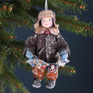 Ватная елочная игрушка Мальчик Петька с открытками - Веселая Детвора 13 см, подвеска