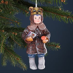 Ватная елочная игрушка Мальчик Витька в маске медведя - Веселая Детвора 13 см, подвеска Winter Deco фото 1