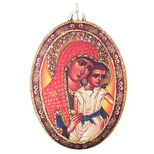 Елочное украшение Овальный Медальон Мадонна с Младенцем 11*9*3 см стекло, подвеска Holiday Classics (Холидэй Классик) фото 1