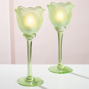 Стеклянный подсвечник-бокал Тюльпан 22 см салатовый