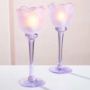 Стеклянный подсвечник-бокал Тюльпан 22 см лиловый