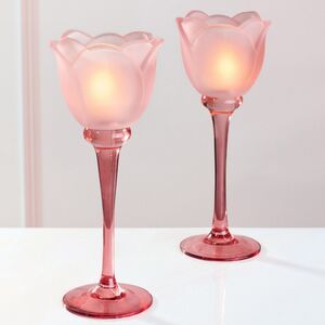 Стеклянный подсвечник-бокал Тюльпан 22 см коралловый