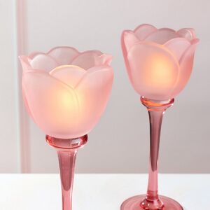 Стеклянный подсвечник-бокал Тюльпан 22 см коралловый EDG фото 2