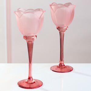 Стеклянный подсвечник-бокал Тюльпан 22 см коралловый EDG фото 3