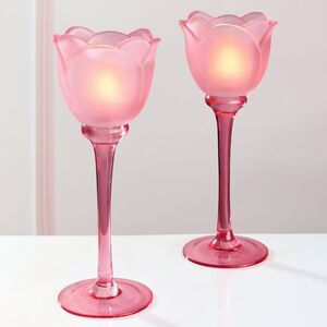 Стеклянный подсвечник-бокал Тюльпан 22 см розовый