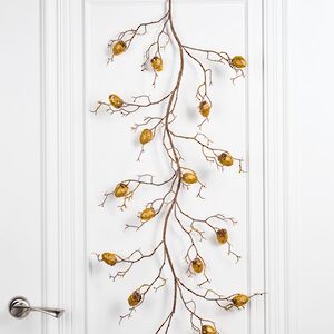 Декоративная ветка с желудями Осенний купаж 110 см, золотая