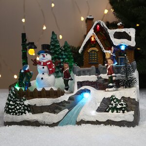 Светящаяся композиция Christmas Village: Добро пожаловать, мистер Снеговик 21*16 см, с движением и музыкой, на батарейках Kaemingk фото 1