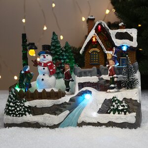 Светящаяся композиция Christmas Village: Добро пожаловать, мистер Снеговик 21*16 см, с движением и музыкой, на батарейках