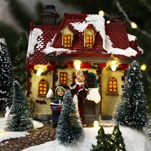 Новогодняя композиция Снеговик и дети в канун Рождества 19*13 см с LED подсветкой и движением, батарейки Kaemingk фото 3
