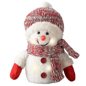 Снеговик в шапочке и шарфике светящийся 15 см, LED лампы, батарейка Kaemingk фото 4