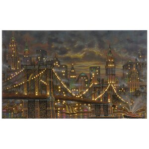 Светодиодная картина Рождество в Нью-Йорке: Бруклинский мост 58*38 см с оптоволоконной и LED подсветкой, на батарейках