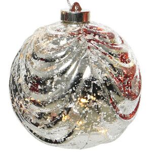 Светящийся елочный шар Леннарт 12 см серебряный, 5 теплых белых LED ламп, на батарейках Kaemingk фото 4