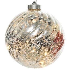 Светящийся елочный шар Эвелин 12 см серебряный, 5 теплых белых LED ламп, на батарейках Kaemingk фото 3