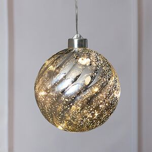 Светящийся елочный шар Эвелин 12 см серебряный, 5 теплых белых LED ламп, на батарейках