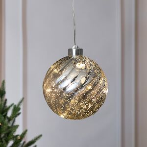 Светящийся елочный шар Эвелин 12 см серебряный, 5 теплых белых LED ламп, на батарейках Kaemingk (Кейминг) фото 4