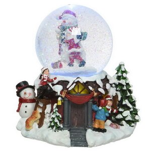 Снежный шар Christmas Fun: Снеговик и дети 21 см, с подсветкой, музыкой и движением, на батарейках, уцененный