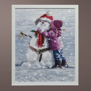 Светящаяся картина Софи и Снеговик 48*38 см, на батарейках Kaemingk фото 1