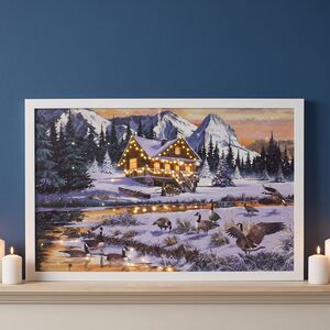 Светодиодная картина Альпийский Пейзаж 58*38 см с оптоволоконной и LED подсветкой, на батарейках