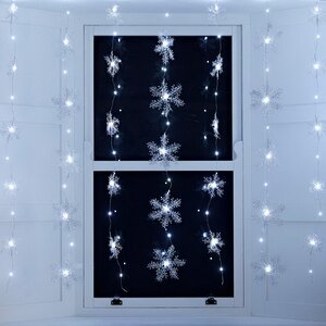 Светодиодная штора Воздушные Снежинки 1.2*1.35 м, 70 холодных белых микро LED ламп, серебряная проволока, IP20