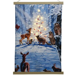 Картина с подсветкой Рождество в лесной сказке 82*55 см, на холсте, на батарейках