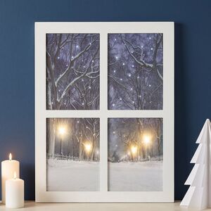 Светодиодная картина Окошко на Снежный бульвар 48*38 см с оптоволоконной и LED подсветкой, на батарейках