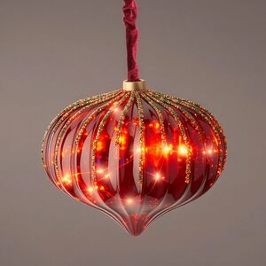 Подвесной светильник RedGlass - Луковка 20 см, 15 микро LED ламп, таймер, на батарейках, стекло