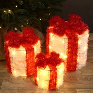 Светящиеся подарки под елку Karo 15-30 см, 3 шт, 30 теплых белых LED ламп, на батарейках, IP20 Kaemingk фото 1