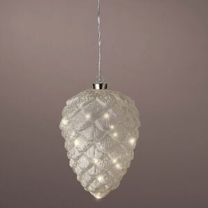 Подвесной светильник Шишка Silver Perfecto 21*15 см, 15 теплых белых LED ламп, таймер, на батарейках, стекло 