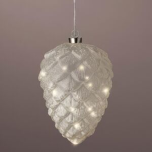 Подвесной светильник Шишка - Silver Perfecto 21*15 см, 15 теплых белых LED ламп, таймер, на батарейках, стекло