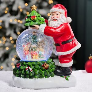 Новогодняя фигурка с снежным шаром Santa & Tree 25 см, с подсветкой и музыкой, на батарейках