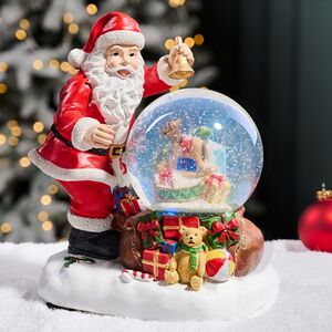 Новогодняя фигурка с снежным шаром Santa & Presents 25 см, с подсветкой и музыкой, на батарейках