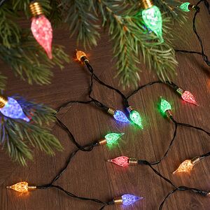 Светодиодная гирлянда на батарейках Vintage lights 4.9 м, 50 разноцветных LED ламп, зеленый ПВХ, контроллер, таймер