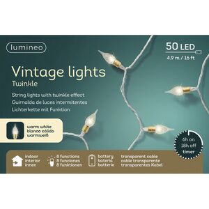 Светодиодная гирлянда на елку Винтаж Лайтс 4.9 м, 50 теплых белых LED ламп, прозрачный ПВХ, контроллер, таймер, IP20 Kaemingk (Кейминг) фото 3