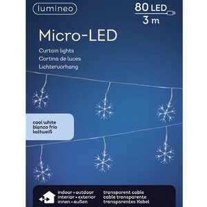 Светодиодная гирлянда Снежинки 2.7 м, 80 холодных белых мини LED ламп, прозрачный ПВХ, IP44 Kaemingk фото 2