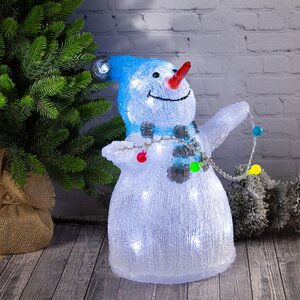Светящаяся фигура Снеговик с гирляндой 33 см, 30 LED ламп, на батарейках, IP44 Kaemingk фото 4