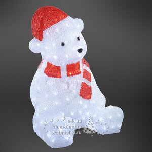 Медведь белый в красном колпаке и шарфе светящийся, 40 см, 80 LED ламп, IP44 Kaemingk фото 2