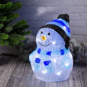 Светящаяся фигура Снеговик Frosty Blue 24 см, 20 LED ламп, на батарейках, IP44 Kaemingk фото 1