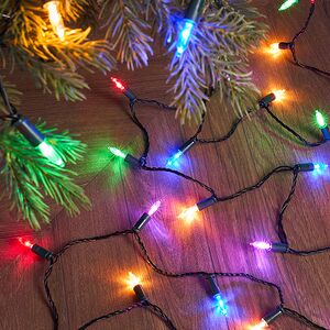 Светодиодная гирлянда Vintage Lights 12 м, 120 разноцветных мини LED ламп, зеленый ПВХ, контроллер, таймер, IP20