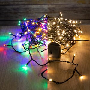 Светодиодная гирлянда нить Объемная 180 теплых белых/разноцветных LED ламп 13.5 м, черный ПВХ, контроллер, таймер, IP44 Kaemingk (Кейминг) фото 1