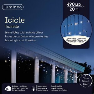 Светодиодная гирлянда Бахрома 20*0.5 м, 490 теплых/холодных белых LED ламп, контроллер, черный ПВХ, IP44